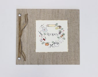 diario di ricette in lino / libro di ricette di famiglia con stampa in oro / personalizzato