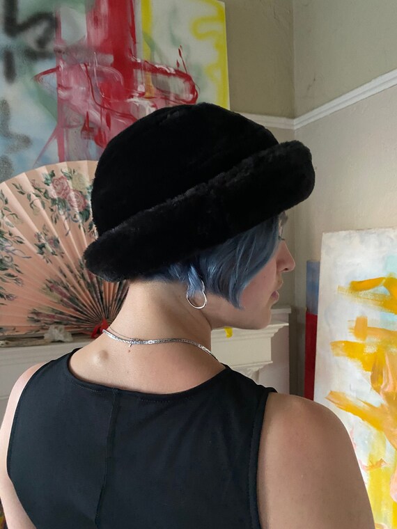 Black Faux Fur Bucket Hat