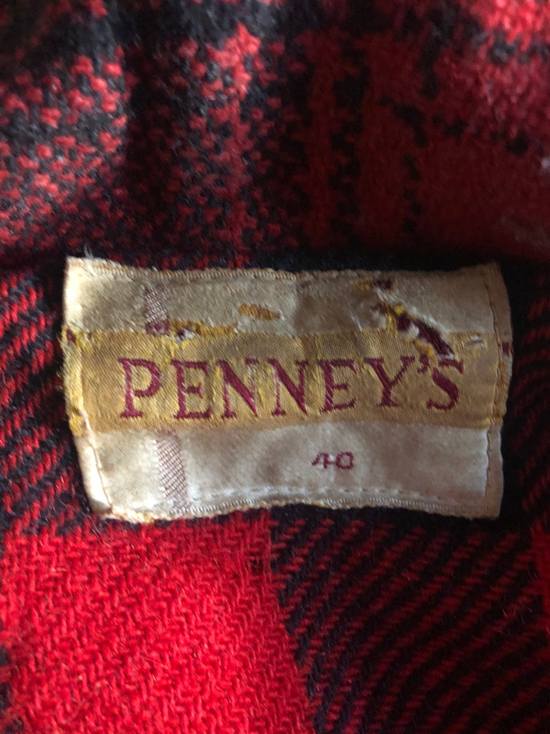 sz L 1940/'s-50/'s vintage Penney/'s Heavy Buffalo Plaid Hunting Jacket