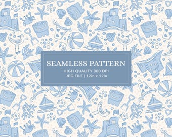 Strand Toile Muster der Sandburgen Beachballs Möwen Datei für Stoff Sommer Digital Download