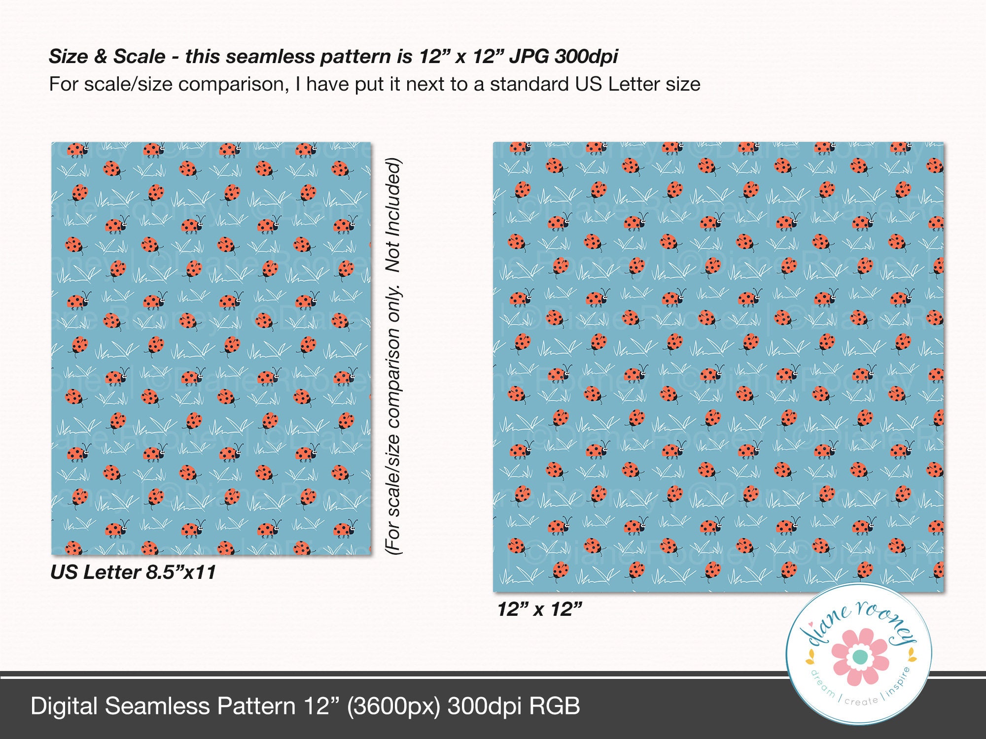 Ladybug Repeat Pattern Cute Ladybug Seamless Pattern Digital Download Ladybird Seamless File ...