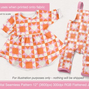 Western Patchwork Seamless Pattern für Stoff Herz Quilt Block Pink Orange Weiß Digital Download Bild 4