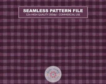 Plum Noir Hand Drawn Gingham Seamless Pattern for Fabric Digital Paper Purple Check Plaid