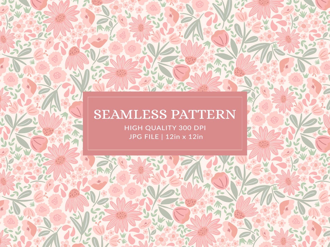 Floral Seamless Pattern for Fabric Pink Sage Green Wildflower Spring ...