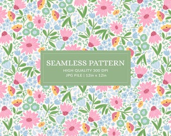 Blumen nahtlose Datei für Stoff Cottage Core Digitaldruck für Kinder Wildblumen Mädchen Download