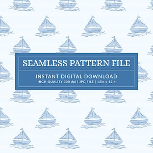 Sailing Boats Seamless Pattern for Fabric Ocean Seamless File Digital Download Blue Yacht Repeat Pattern Sail Boat Monochromatic for Boys