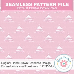 Pink Sailing Boats Seamless Pattern for Fabric Ocean Summer Seamless File Digital Download Yacht Repeat Pattern Sail Boat Repeating Pattern