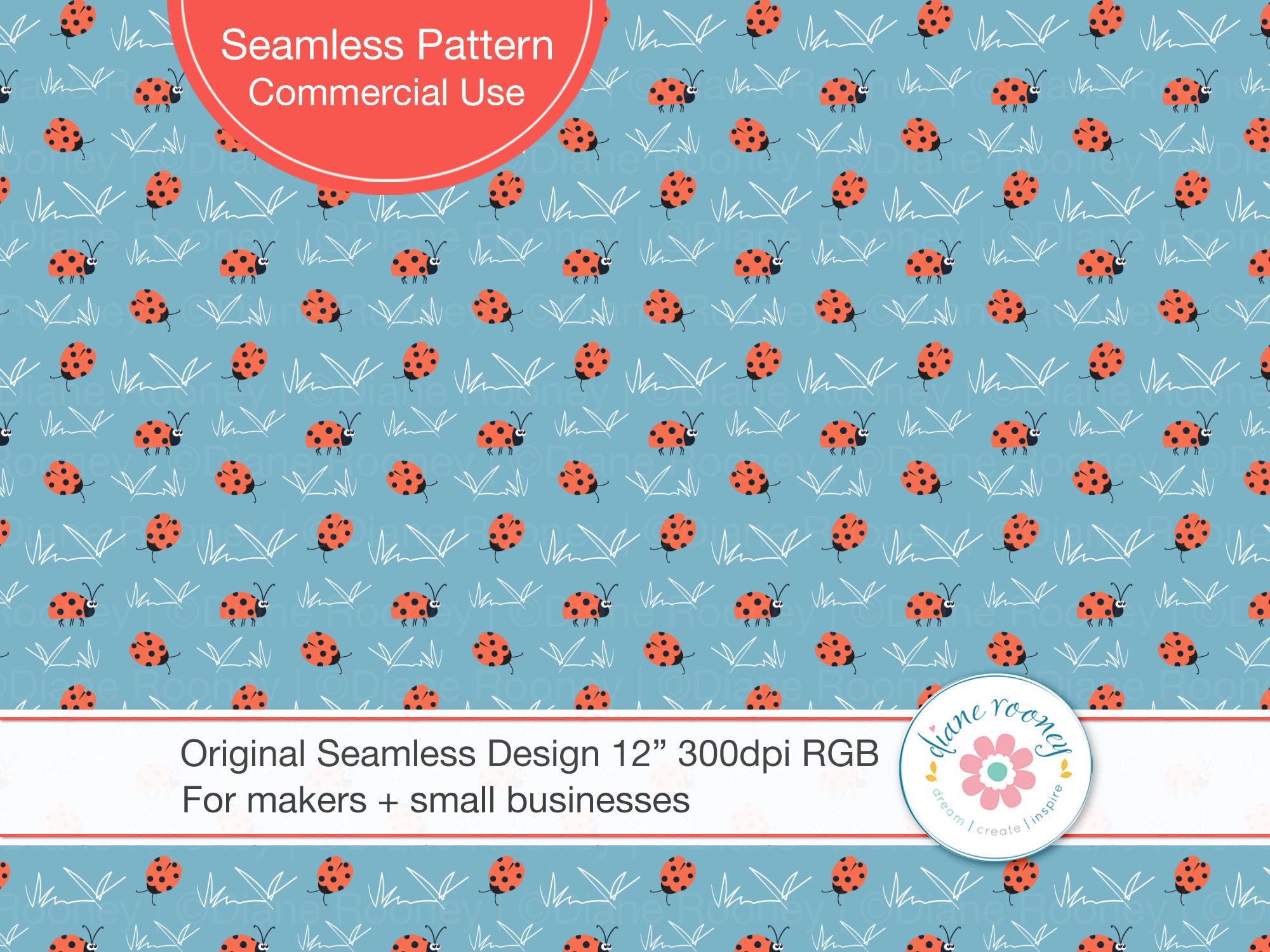 Ladybug Repeat Pattern Cute Ladybug Seamless Pattern Digital Download Ladybird Seamless File ...