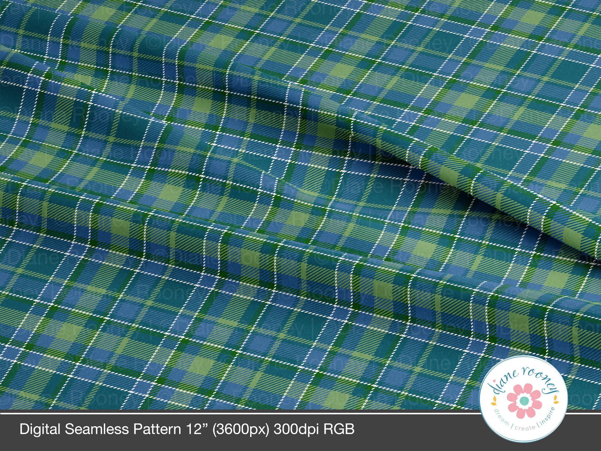 Check Pattern Blue Green Blue Green Check Plaid Seamless File Tartan Digital Download Check ...