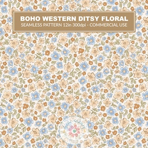 Boho-westerse naadloze bloemmotief zoete ditsy bloemen gedempte blauwbruine print voor stoffen babykamer meisjes