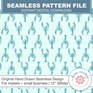 Cute Lobster Seamless Pattern for Fabric Kids Under The Sea Seamless File Fun Ocean Repeating Digital Pattern for Baby Nursery Teal Blue