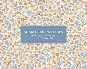Boho Western Floral Seamless Pattern Sweet Ditsy Blumen Gedämpft Blau Braun Druck für Stoff Kleine Mädchen Kinderzimmer