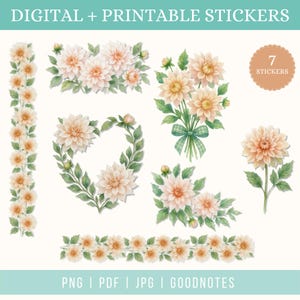 Cafe Au Lait Dahlia Digital Stickers Floral Planner Stickers (PDF, JPG, PNG)