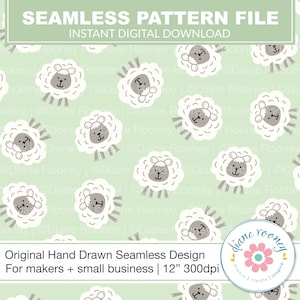 Cute Sheep Seamless Pattern Digital Download, Commercial Use, Seamless File, Spring Pattern File, Farm Animal Seamless Pattern for Fabric