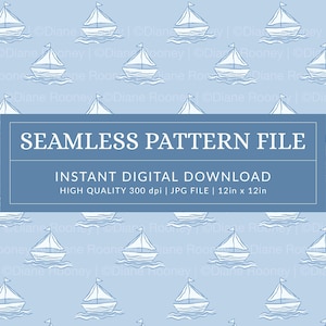 Blue Summer Sailing Boats Seamless Pattern for Fabric Ocean Seamless File Digital Download Yacht Repeat Pattern Sail Boat Little Boys