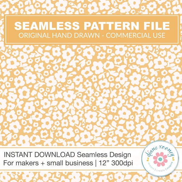 Ditsy Floral Seamless Pattern File Cottagecore Summer Flowers White and Honey Yellow for Fabric