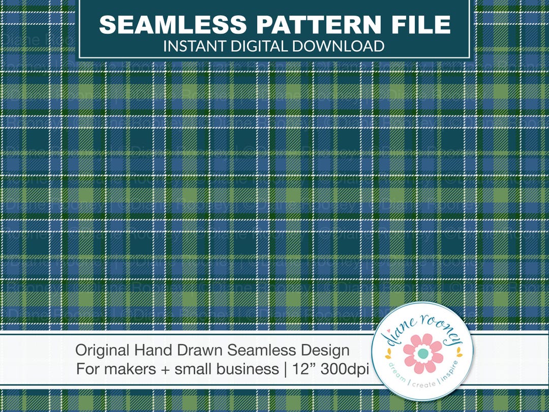 Check Pattern Blue Green Blue Green Check Plaid Seamless File Tartan Digital Download Check ...
