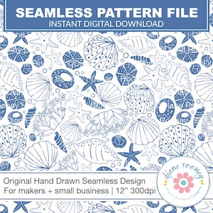 Beach Seashells Seamless File for Fabric Starfish Seamless Pattern Digital Download Ocean Seamless Design Sand Dollar Shells for Kids Summer