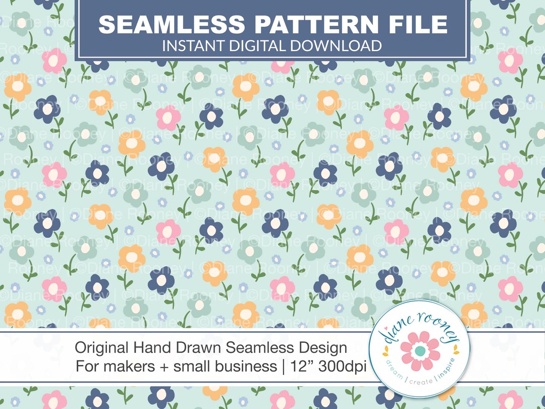 Floral Daisy Seamless File for Fabric Mint Green and Orange Flowers - Etsy