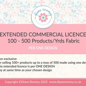 erweiterte Lizenz für ein Diane Rooney Design, nicht exklusive erweiterte kommerzielle Nutzungslizenz für Seamless Pattern, begrenzt auf 500 Einheiten