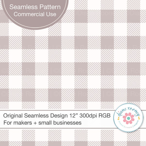 Neutral Buffalo Plaid Check Seamless Pattern Digital Download Taupe and White Gingham Seamless File for Fabric Commercial Use Repeat Pattern
