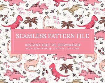 Pink Dinosaur Seamless Pattern File for Girls Digital Paper Download