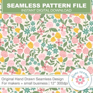 Seamless Pattern for Fabric Printing Cute Floral Digital Download Seamless File for Kids Frog Repeat Design Ladybug Butterflies Print