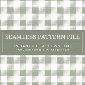 Gender Neutral Buffalo Karo Karo Musterdesign Instant Download Boho Sage Grün und Weiß Gingham nahtlose Datei für Stoffrapport