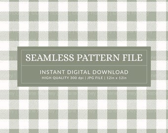Gender Neutral Buffalo Check Plaid Seamless Pattern Instant Download Boho Sage Green and White Gingham Seamless File for Fabric Repeat