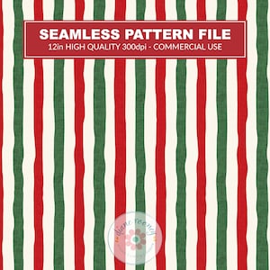 May include: A seamless pattern file featuring vertical wavy stripes in alternating red, dark green, and off-white colors with a textured appearance. The image includes the text SEAMLESS PATTERN FILE 12in HIGH QUALITY 300dpi - COMMERCIAL USE.