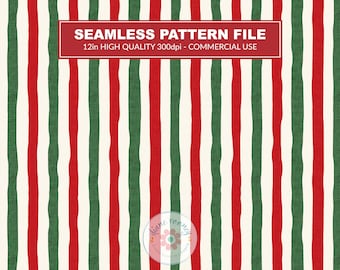 Christmas Stripe Seamless Pattern, Red Green Hand Drawn Stripes for Fabric, Festive Digital Paper