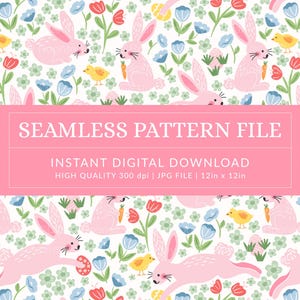 Easter Seamless Pattern Pastel Cute Bunnies Seamless File Baby Chicks Easter Egg Hunt Seamless File Digital Download Tulips Design