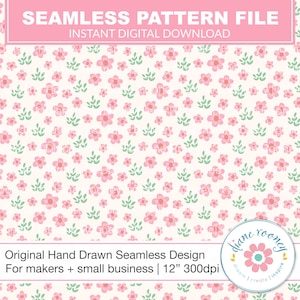 Pink Ditsy Flower Seamless Pattern for Fabric Digital Download Kids Summer Floral Pattern for Girls Sweet Pastel Repeating Seamless File