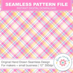 Pink Check Plaid Seamless Pattern Digital Download Sweet Pastel Check Seamless File for Fabric Diagonal Geometric Stripe