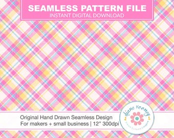 Pink Check Plaid Seamless Pattern, Pastel Fabric File (Digital Download)