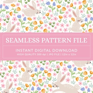 Boho Bunny Seamless Pattern, Pastel Easter Rabbit (Digital Download)