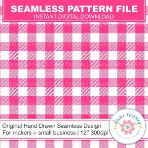 Bright Pink Buffalo Plaid Check Seamless Pattern Digital Download Gingham Seamless File for Fabric  Checkerboard Seamless Design Hot Pink