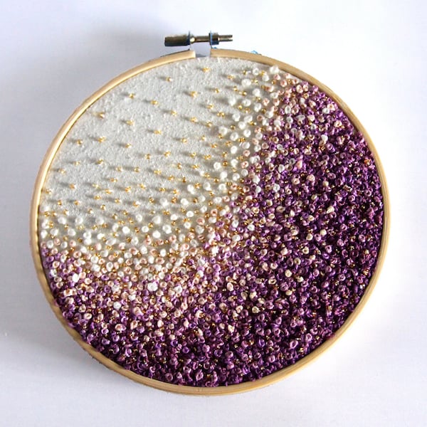 Golden Purple Wave- Gradient/ Ombre  Embroidery Hoop Art -French Knots, Beads