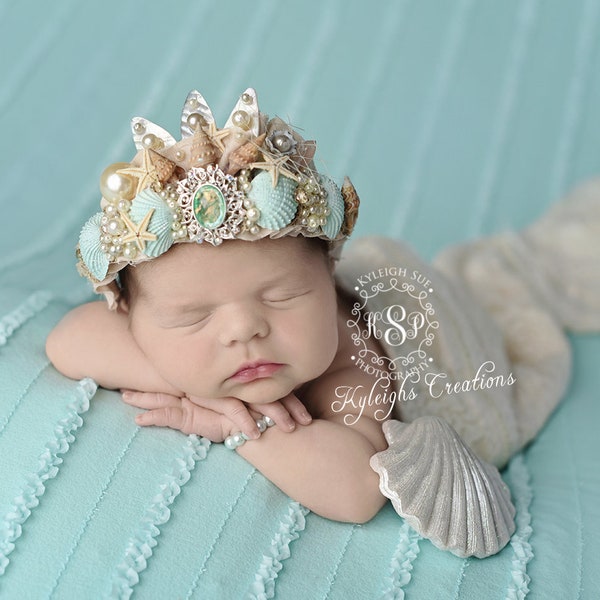Newborn mermaid headband, mermaid halo, shell headband, rhinestone headband