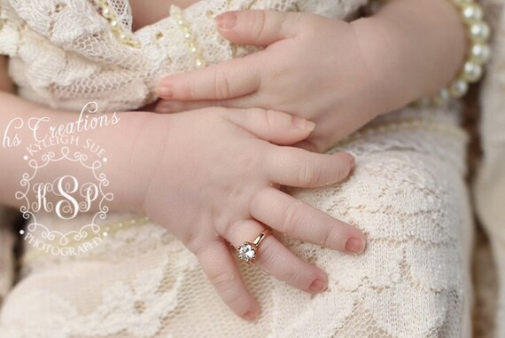 Newborn Rose Gold Diamond Ring Gold Baby Ring Newborn Props Etsy