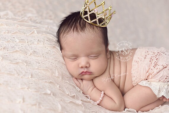Goud en roze Strass baby tiara mini kroon pasgeboren tiara baby aandenken