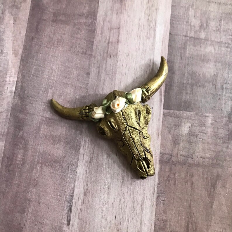Mini gold cow skull wall hanging decor mini skull Etsy