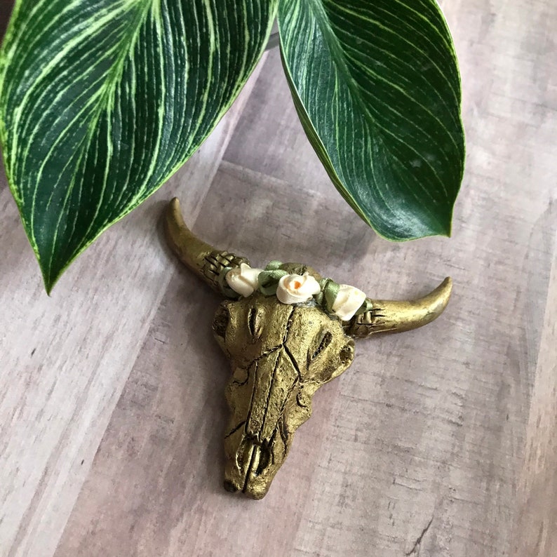 Mini gold cow skull wall hanging decor mini skull Etsy