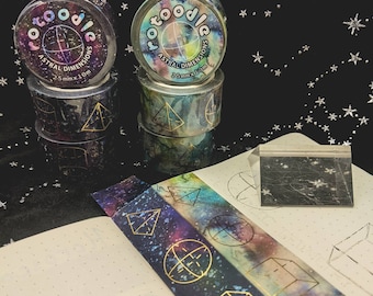 Washi Tape 25mm Geometric Shape Outer Space Washi Paper Crafting Bullet Journaling Gold Foil Accent Sticker Scrapbooking Tape.