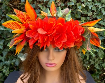 Orange Croton leaf and flower crown