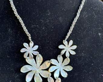 Silver beaded mother of pearl shell necklace