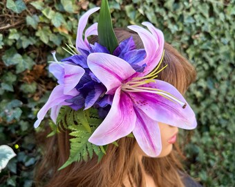 Purple Lily flower hair clip