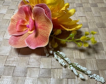 Orange orchid flower hair clip