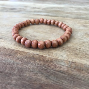 Unisex Beaded Bracelet Natural Wood Color 6mm Wood Beads for Men & Women