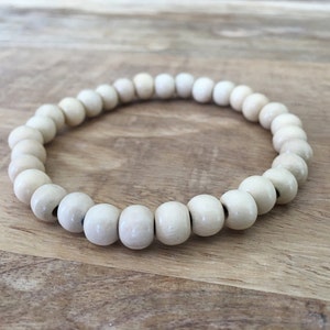 Unisex Beaded Bracelet Cream Wood Color 6mm Light Wood Beads for Men & Women